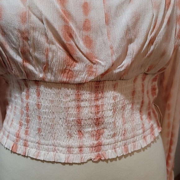 LOVE & PIECE PEACH TIE-DYE CROP TOP GAUZE RUFFLE BOHEMIAN LONG SLEEVE BLOUSE M - Picture 6 of 14